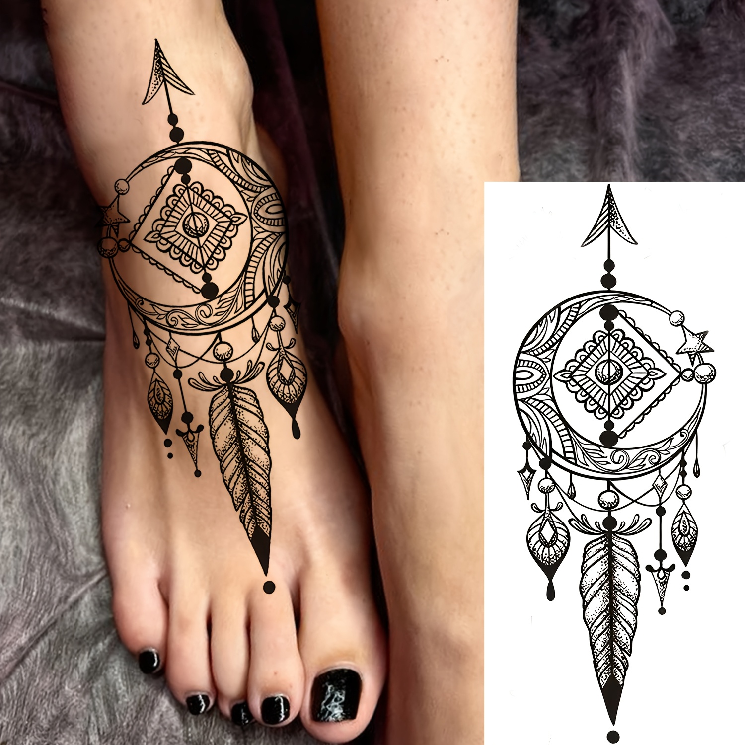 Geometric Crescent Feather Temporary Tattoo Sticker